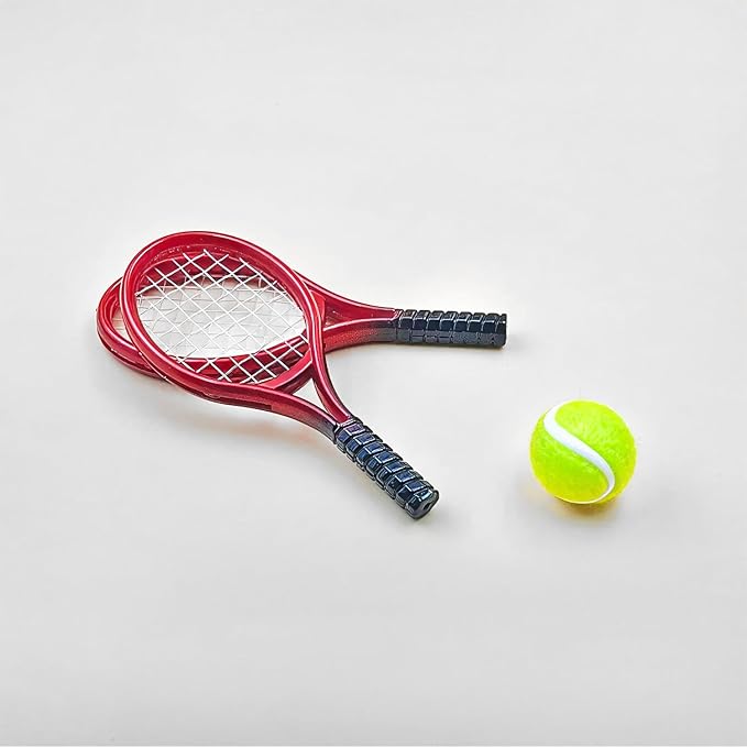 Miniature Tennis Racket Set: 1/12 Scale Sport Miniatures for Dollhouse Decor & Wall Art (Adult Collectibles)