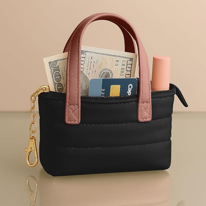 MyfavoriteK Cute Mini Tote Keychain Fancy Coin Pouch Charm Stylish Purse Key Chain for Women Novelty Puffer Handbbag Key Ring