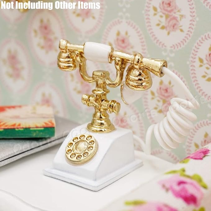 Odoria 1/12 Miniature Rotary Telephone Dollhouse Decoration Accessories, White