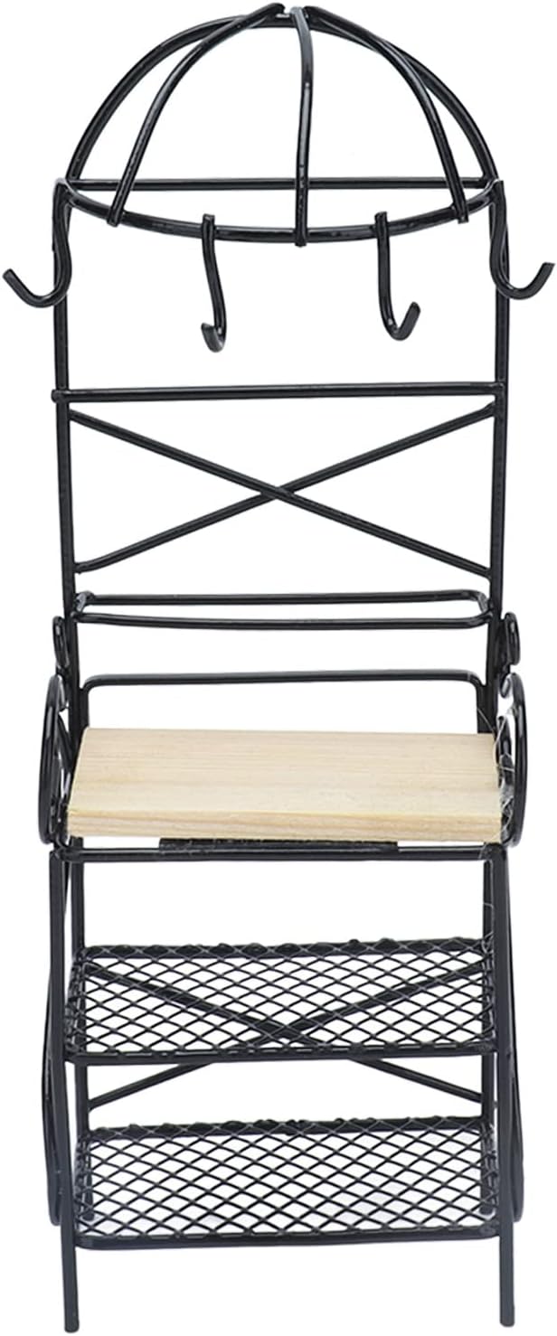 1:12 Miniature Storage Display, Miniature Furniture Wooden Storage Rack Mini Doll Bread Rack Dollhouse Kitchen Furniture Accessories (Black)