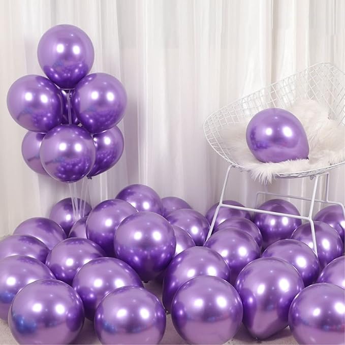 5 inch Metallic Purple Balloons, 100 pcs Thick Chrome Purple Balloons Shiny Latex Party Balloons(Metallic Purple)