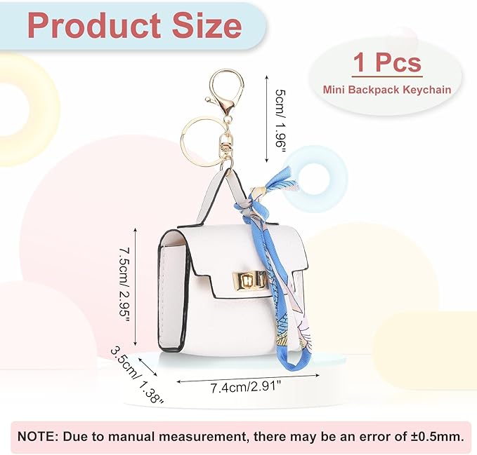PATIKIL Mini Backpack Keychain, Cute Coin Purse Keychain PU Leather Backpack Purse Key Chain Little Earbud Bag Keychains for Women Mini Card Data Cable Organizer, White