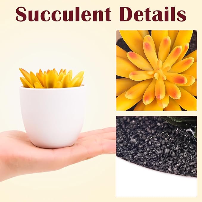 Gresorth 4 Pack Artificial Succulents Plant Decoration in Pots Fake Aloe Purple Ornament Faux Yellow Mini Potted Display for Kitchen Party