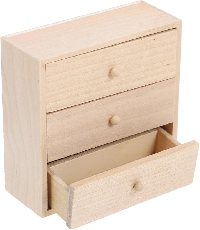 Toyvian Mini Doll House Cabinet 1 12 Scale Wooden Miniature Storage Cabinet with 3 Drawers for Dollhouse Bedroom Living Room Kitchen Furniture Decor