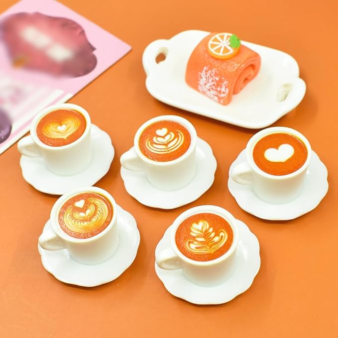 24 Pcs Miniature Dollhouse Food Set Small Resin Coffee Mugs Plates Mini Cake Desserts Tiny Doll House Coffee Cups Dollhouse Kitchen Decorations for Adults Teenagers