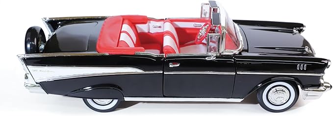 1957 Chevrolet Bel Air Alloy Collector Model Car - 1:18 Scale Classic Replica with Chrome Accents, Opening Doors & Display Base - Iconic American Golden Age Sedan Model（Black）