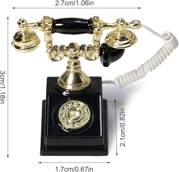 Dollhouse Telephone 1:12 Miniature Vintage Rotary Phone Model Desk Decoration Retro Mini Accessorries for Artificial House Living Room Scene (Black)