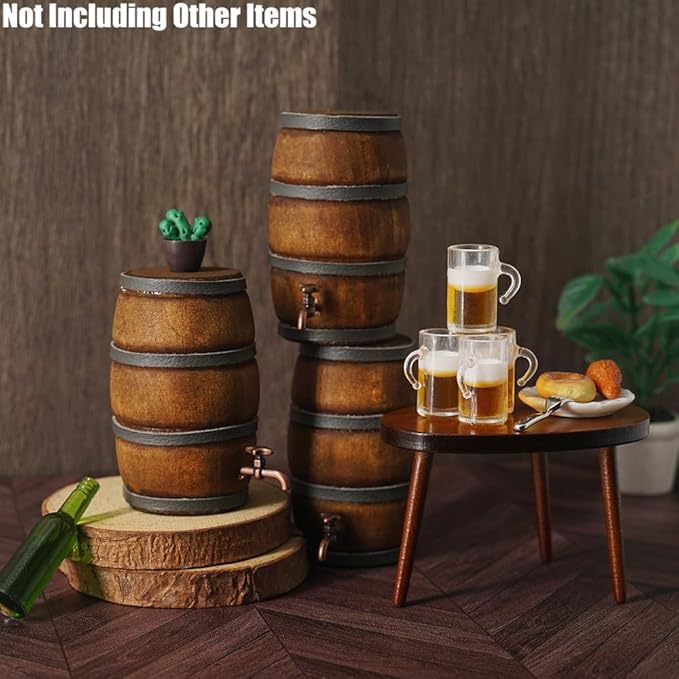 Odoria Dollhouse Beer Barrel and Mugs: 5Pcs 1/12 Scale Miniature Whiskey Aging Barrels for Rustic Garden Farmhouse Vintage Restaurant Bar Kitchen - Mini Drinking Liquor Alcohol Props DIY for Craft