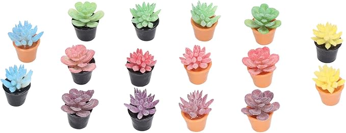 Dilwe 16Pcs Dollhouse Potted Plants, Mini Succulents Plants for Dollhouse Decoration, Resin 1:12 Scale Lifelike Appearance Colors Miniature Bonsai Plant Mini Potted Plant Flower Model
