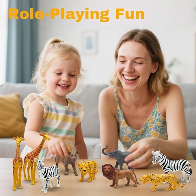 Safari Animals Figures, Plastic Zoo Animals Toys for Toddlers 3, Realistic Jungle Animal Figurines for Kids 3-5, 12Pcs Wild African Toys Birthday Gifts Christmas Stocking Stuffers