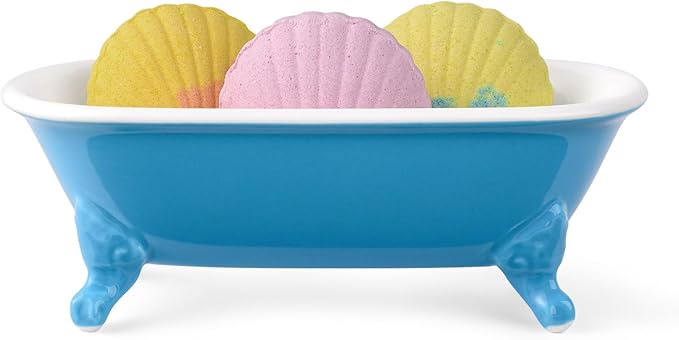 NEWHENGS 6.5" Ceramic Mini Decorative Clawfoot Bathtub Bar Soap Dish, Kitchen Sponge Holder and Shower Tray for Bathroom, 1 Pack(Pacific Blue)