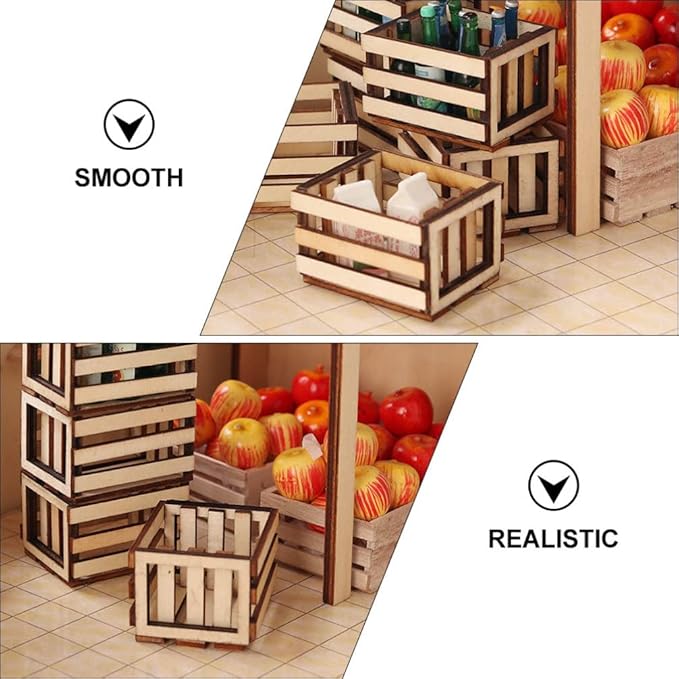 3Pcs Miniature Wooden Milk Crate Dollhouse Fruit Basket Mini Storage Box for Dollhouse Fairy Garden Accessories Micro Landscape Decor