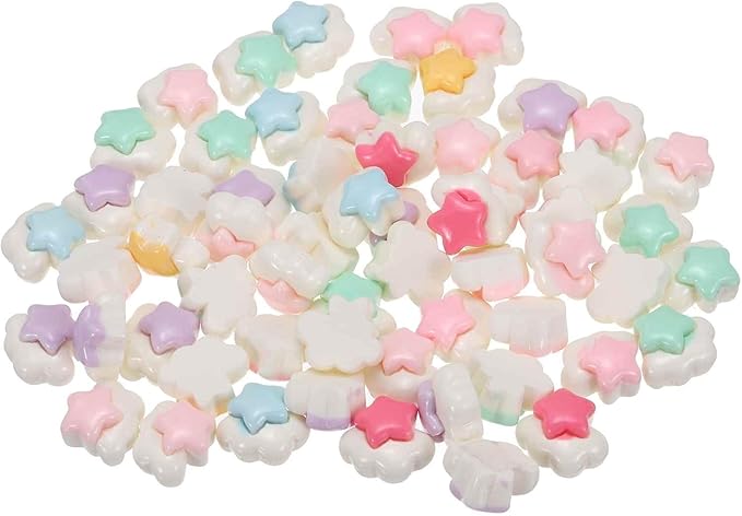 Mini Cute Cloud and Star Decor, Miniature Doll Food Crafts for Dollhouse & Landscape & Mini Kitchen & Micro Fairy Garden & DIY Craft Decorations(Light Colors, 60pcs)