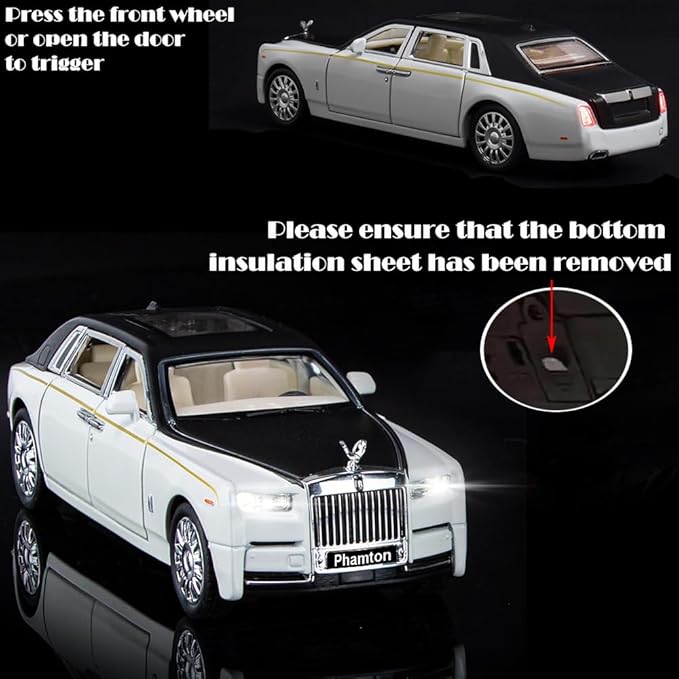 Toy Cars Phantom Model White Alloy Collectibles Diecast Vehicles with Sound and Light
