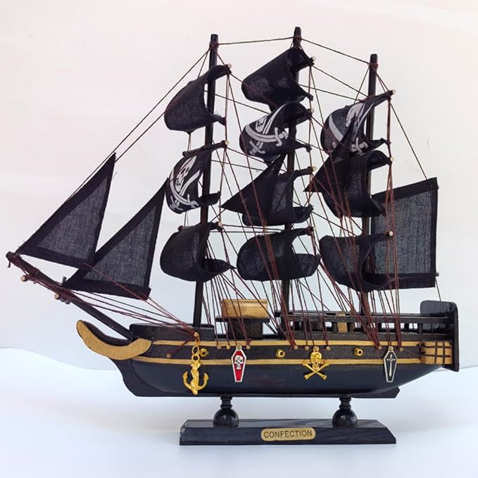 Handmade Crafts Sailing Ocean Theme Smooth Sailing Model Mediterranean Sailing Wooden Sailing Boat Suitable for Home Office Desktops (Black)