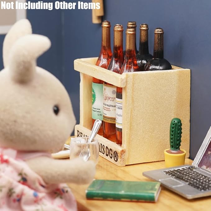 Odoria 1/6 Miniature Wine Holder with 6Pcs Bottles Dollhouse Decoration Accessories