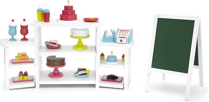 Playtime by Eimmie 18 Inch Doll Furniture Bakery Set - Wooden Playset with Baking Accessories, Fits American, Generation, My Life & Similar 14”-18” Dolls