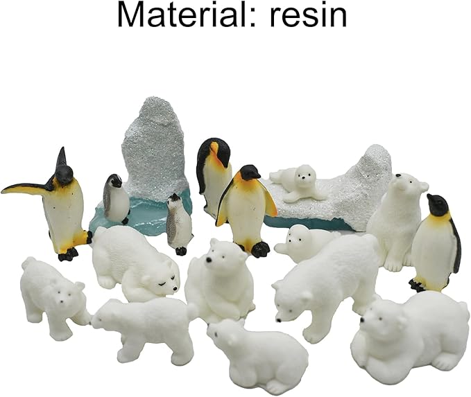 18Pcs Mini Realisitic Arctic Animals Figurines Resin Polar Bear Penguin Seal Iceberg Figures Miniature Cake Toppers for DIY Diorama Fairy Garden Birthday Party Gift