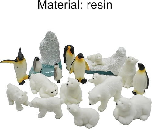 18Pcs Mini Realisitic Arctic Animals Figurines Resin Polar Bear Penguin Seal Iceberg Figures Miniature Cake Toppers for DIY Diorama Fairy Garden Birthday Party Gift
