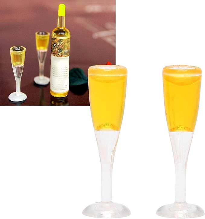 TOPINCN 2PCS Miniature Champagne Glasses, Dollhouse Miniatures Bar Wine Goblets, Wedding Party Scene Doll Drinkware Accessories, Model Playtime Cups Supplies for Cake Decoration (Pair of Champagne