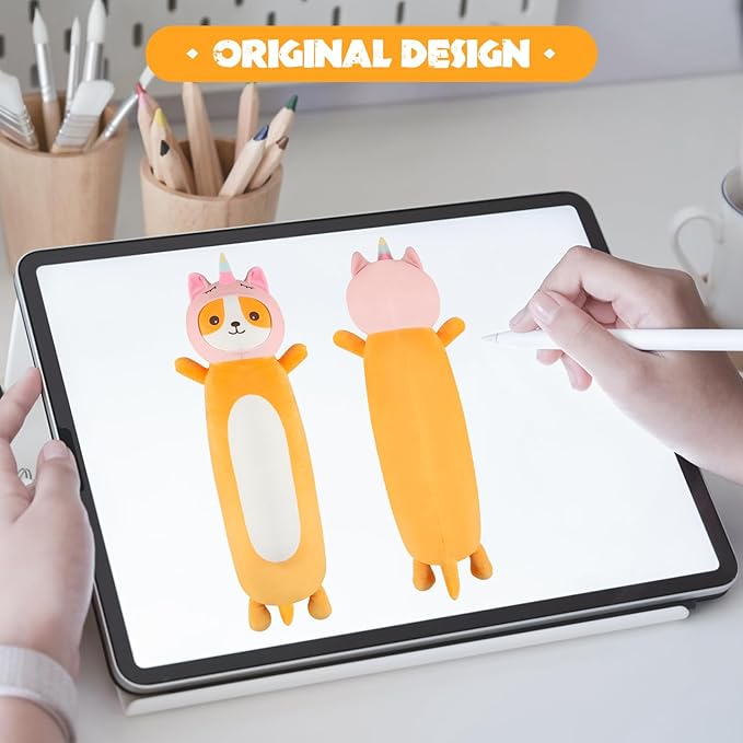 22 Inch Kawaii Unicorn Dog Long Plush Body Pillow Toy, Soft Corgi Shiba Inu Plushies with Stuffy Unicorn Outfit Big Stuffed Animals Gift for Kids Boys Girls, Birthday, Halloween, Christmas