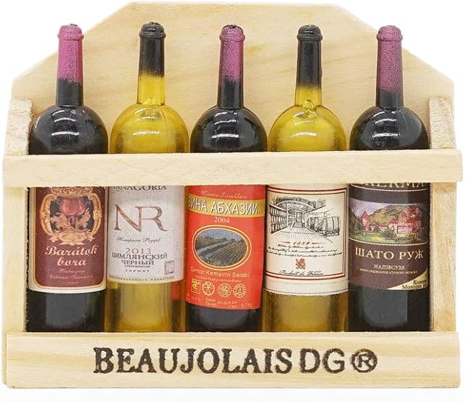 Odoria 1/6 Miniature Wine Holder with 5Pcs Bottles Dollhouse Decoration Accessories