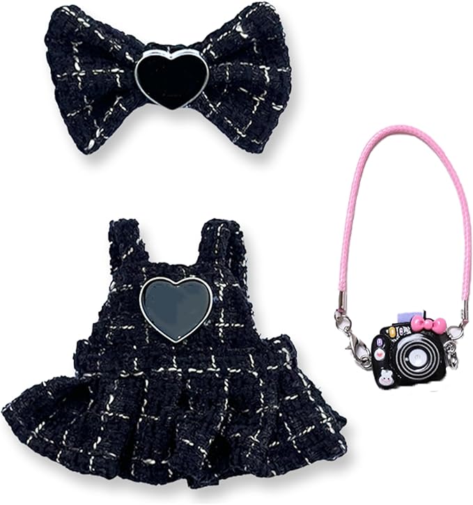 17cm Doll Clothes - Dress for fugler Doll,Luxury Chic Style Set for 5.19-6.7in Dolls,Dolls Outfit Stylish Clothes -Black Heart Design with Rhinestones,Outfit Clothing Set (Style-F)