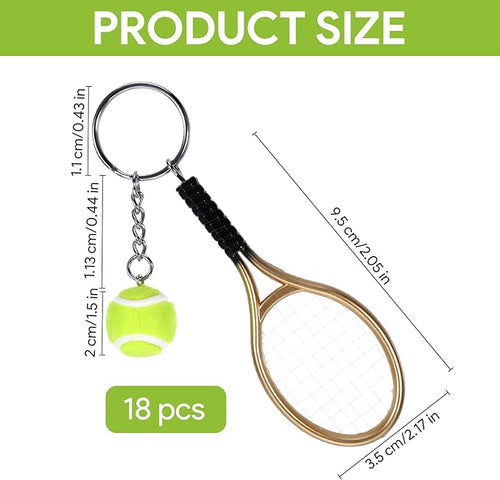 18 Pcs Mini Tennis Racket Keychains, Alloy Cute Keychains Bag Charms Breakaway Keychain, 6 Color Tennis Keychain Ornament Accessories, Sports Fan Key Chains Mini Keychain Tennis Gifts for Men Women