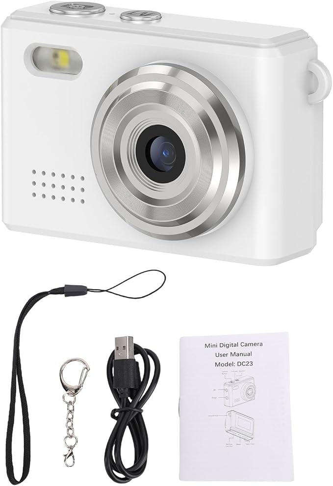 Tangxi Mini Keychain Digital Camera for Students, 1080P 12MP Small Camera Video Recorder, 6 Filters, 0.96 Inch LED Display for Travel Study Recording (White)