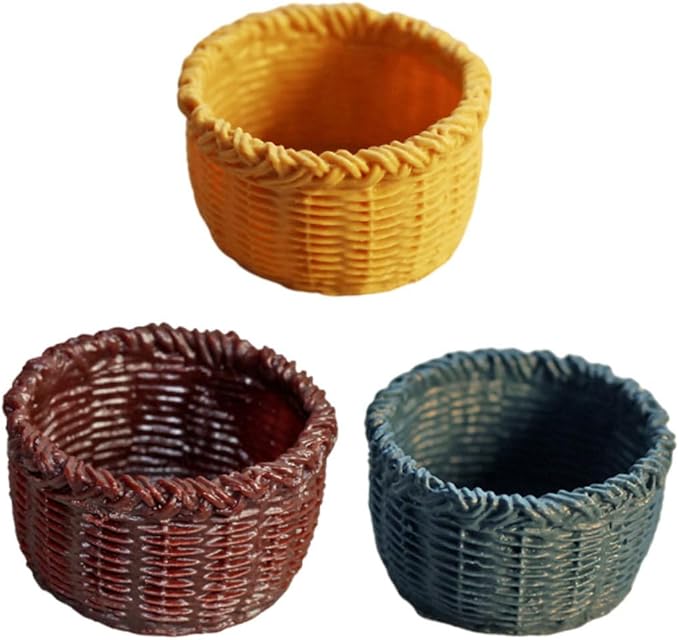 Totority Mini Basket Model 3Pcs Resin Miniature Dollhouse Baskets Creative Storage Ornament for 1 12 Scale Mini House Decor Accessories
