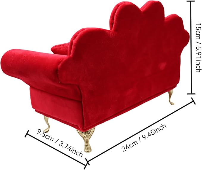 CONCISE 1/6 & 1/12 Scale Miniature Velvet Sofa w/Hidden Jewelry Box for Women 14+ Collectors Ring Earring Necklace Bracelet Trinket Storage - Pink Decor for Display & Dressing Tables