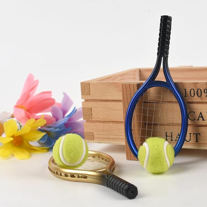 HUIANER Miniatures Tennis Racket 12pcs Mini Tennis Racket Keychain Dollhouse Accessories Sports Mini Tennis Set Mini Dollhouse Kitchen Fairy Garden Cake Topper Decoration