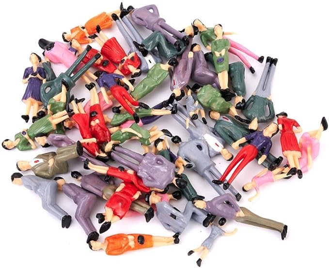 50 Pcs Mini People Figurines 1:32 Scale Architectural Painted Tiny People Model Sitting And Standing, 2.38 inch Plastic Miniature People Assorted Poses Model Trains For Miniature Scenes