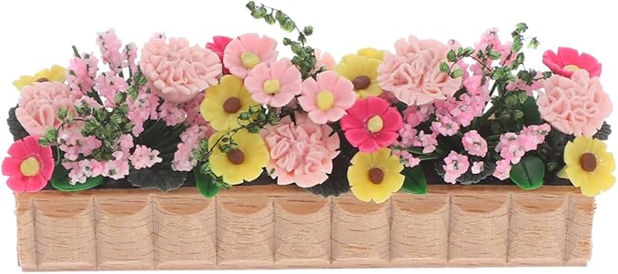 FELTECHELECTR Miniature Wooden Flower Pot Model 1 12 Scale Dollhouse Accessory Colorful Clay Plants for Dollhouse Window Boxes and Decor