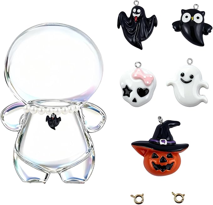 VPDSLABUBU Accessories for 3.9-6.7In(10-17cm) Dolls,8 Pcs Accessories, Including 1 Pearl Necklace,5 Halloween Collection Pendants and 2 Spring Buckles,Meet Your DIY Needs(Halloween)