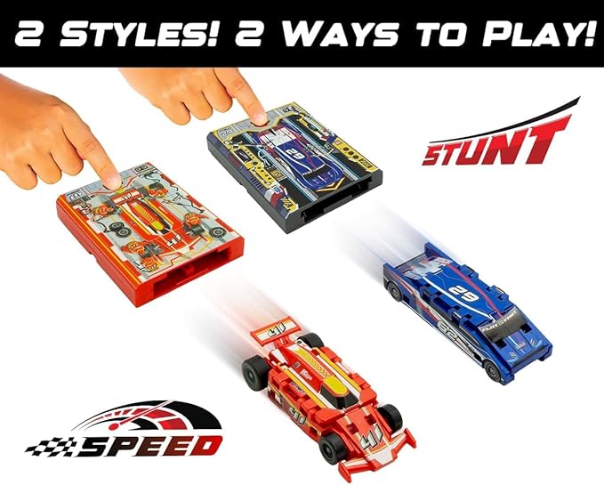 FLAT 2 FAST Original Speed Card Racer – Flat Car Racer and Pocket Size Racecar Launcher with Real Rubber Tires for High-Speed Racing – Load, Launch, Race! – Onyx Black