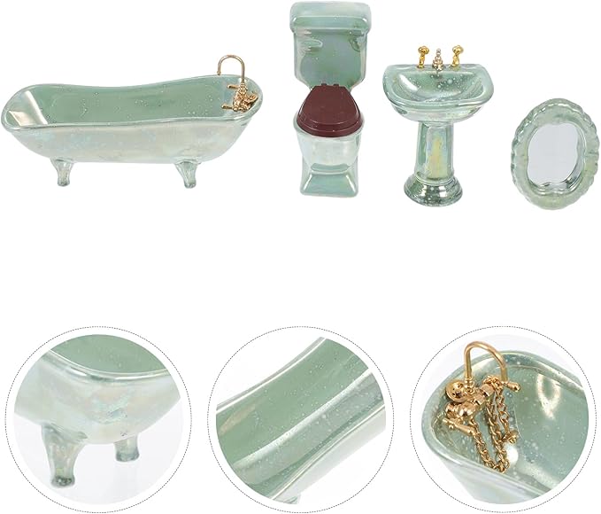 NUOBESTY Home Decor 1: 12 Miniature Porcelain Bathroom Set Toilet Basin Bathtub Mirror Miniature Ornaments for Doll House Plant Pot Decorations