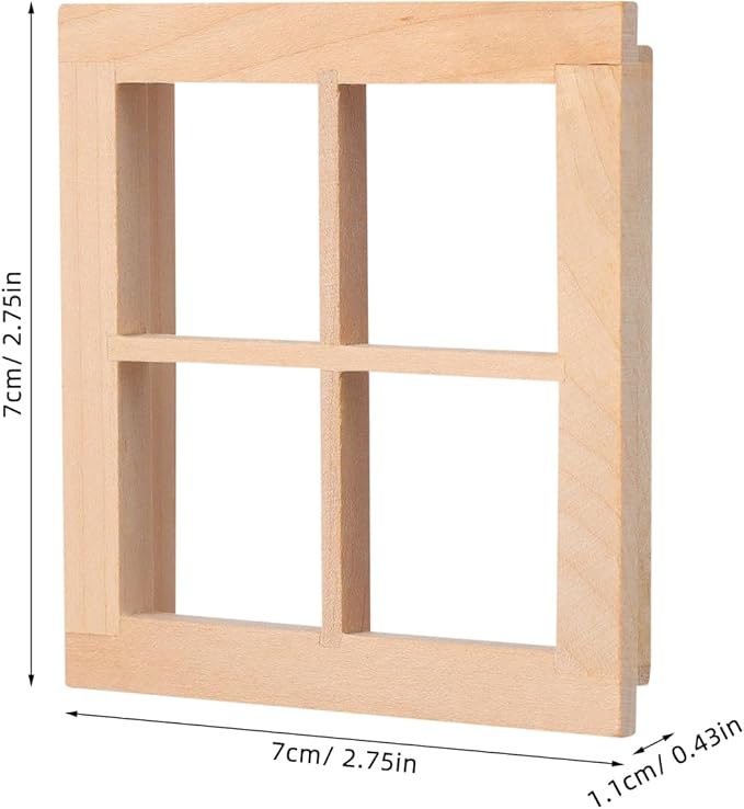 4pcs Wooden Dollhouse Windows 1:12 Scale, Miniature Window Frame Ornament Dollhouse Furniture Tiny Models for Doll Houses Decoration