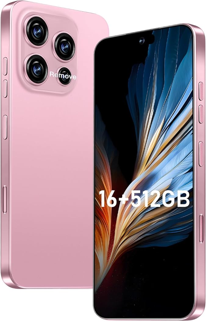 OEJBK 16PROMA X Smartphone New Upgrade 16GB+512GB/6.99" Display 68+108MP Zoom Camera,Tempered Glass Finish, 7000mAh Android 14 Smartphone (Pink)