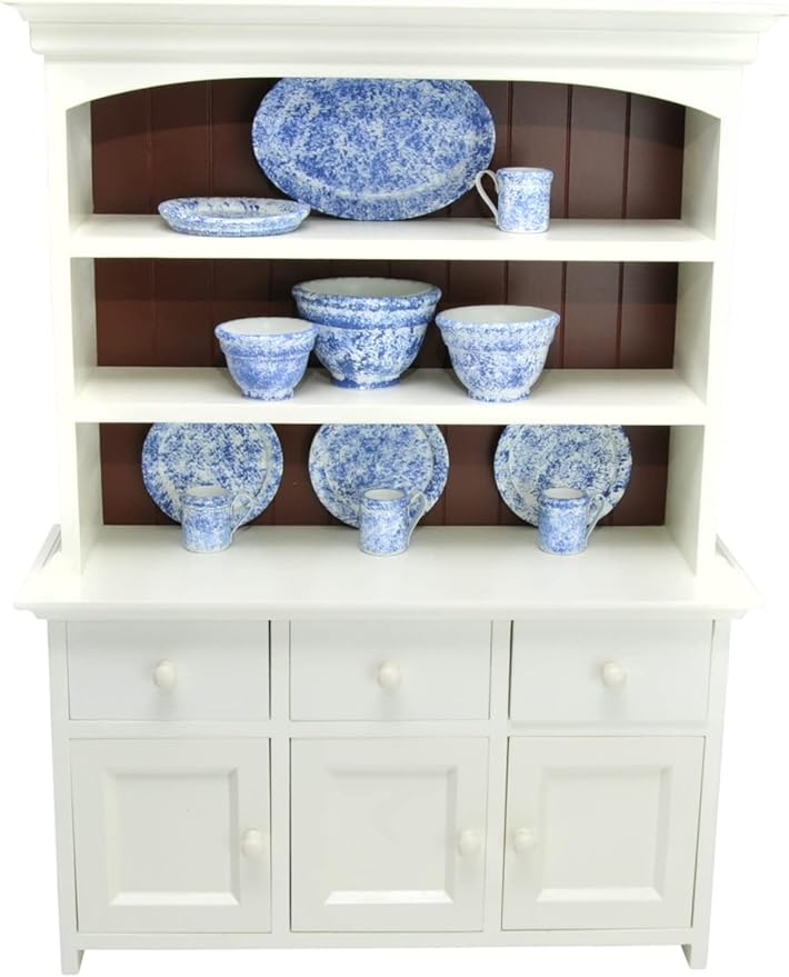 The Queen's Treasures 18 Inch Doll Wooden Furniture, Farmhouse Collection Fully Assembled Step Back Kitchen Cupboard Dish Hutch, Compatible with American Girl Kitchen Furniture
