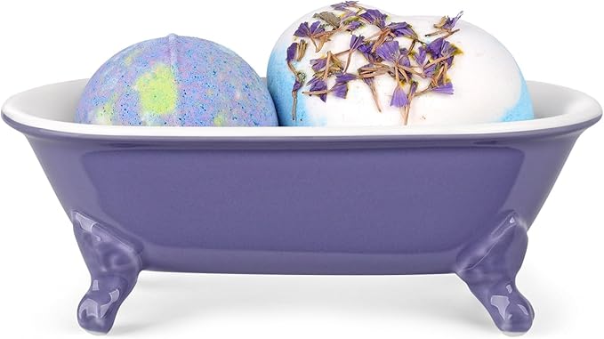 NEWHENGS 6.5" Ceramic Mini Decorative Clawfoot Bathtub Bar Soap Dish, Kitchen Sponge Holder and Shower Tray for Bathroom, 1 Pack(Jubilee)