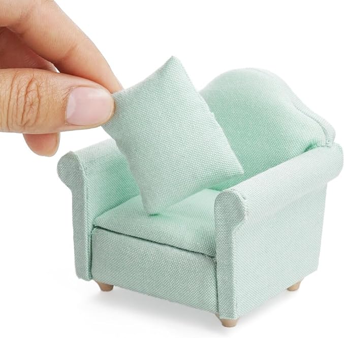 Odoria Dollhouse Armchair Sofa Miniature - 1/12 Scale Accent Chair for Modern Living Room Bedroom - Mini Club Lounge Chair Wood Furniture Upholstered Green