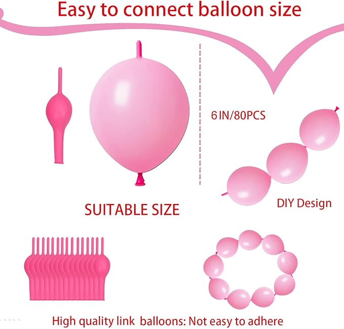 ADIDO EVA Link Balloons 6 Inch Pink Latex Quick Linkale Balloon 80 Pcs for Birthday, Halloween, Christmas, Party Festival Decorations