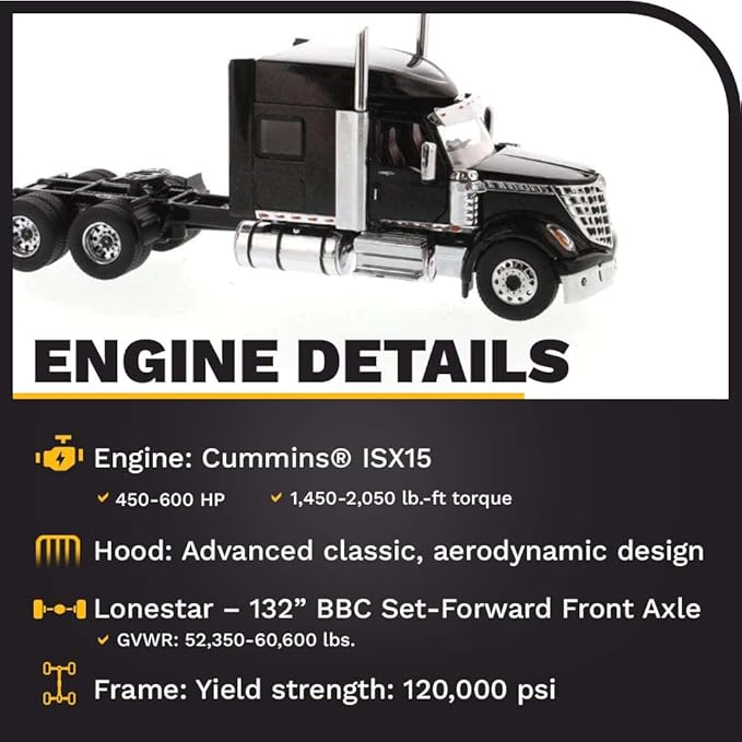 International Lonestar Sleeper Cab Truck Tractor Black 1/50 Diecast Model by Diecast Masters 71023