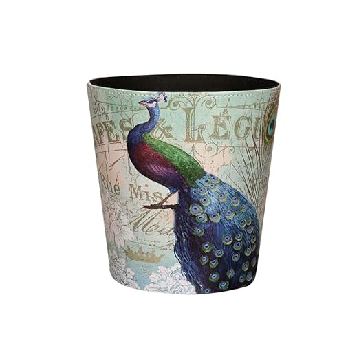 Scakbyer 10L Retro Style Kitchen Trash Can Bedroom Trash Bin Wastebasket for Bathroom Office Living Room (Peacock)