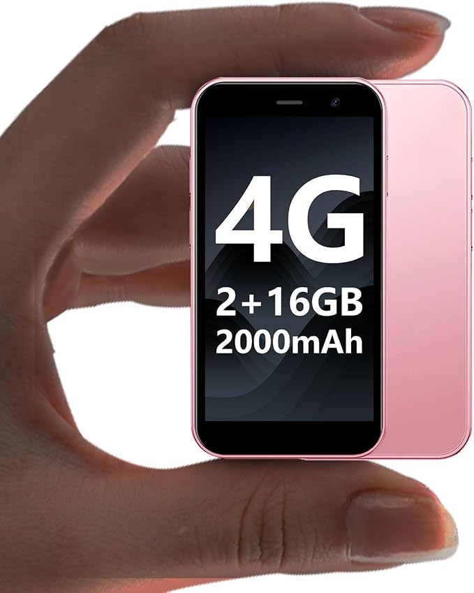 BLKE Max Mini Smartphone 4G Mini Phone for Kids 2000mAh Battery World's Smallest 3.0'' Touch Screen Mobile Phone Cell Phone with Dual SIM Quad Core Face ID GPS for Girls & Boys 2GB+16GB Pink
