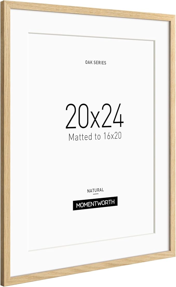 Momentworth Minimalist 20x24 Picture Frame Matted to 16x20, Solid Oak Wood Frame for Horizontal & Vertical Wall Mounting(Single,Oak)