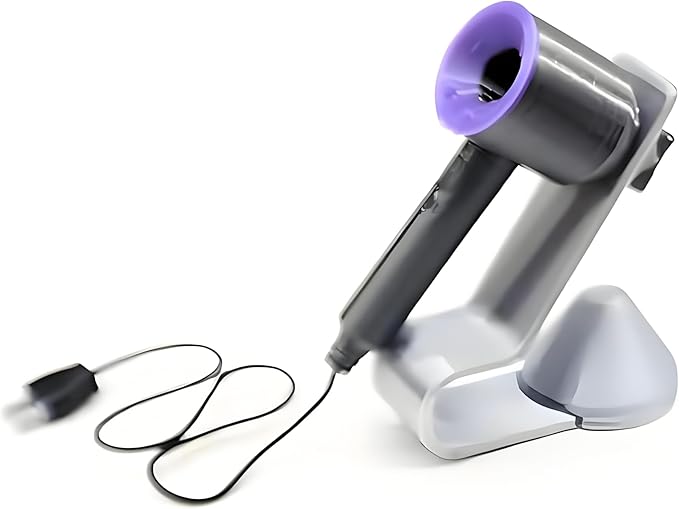 Miniature Hair Dryer Set with Stand & Nozzle – 1:12 Scale Realistic Dollhouse Bathroom, Bedroom Vanity, Miniature Beauty Styling Accessory, Hair Salon Decor, DIY Display & Collector Ornament (Purple)
