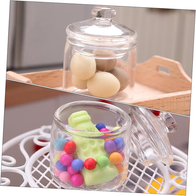 2 Pcs Miniature Glass Jars with Lids Doll House Decor 1 12 Scale Mini Model Storage Tank Realistic Miniature Glass Canisters for Dollhouse Accessories 1.02X0.78X0.78 Inch