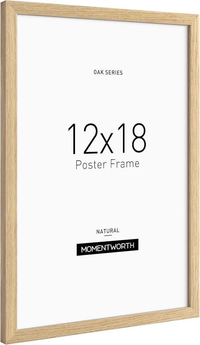 Momentworth 12x18 Frame Set of 3, Solid Oak Wood 12x18 Poster Frame for Wall Mount - Wall Decor for Home, Office & Galley (3 Pack,Oak)